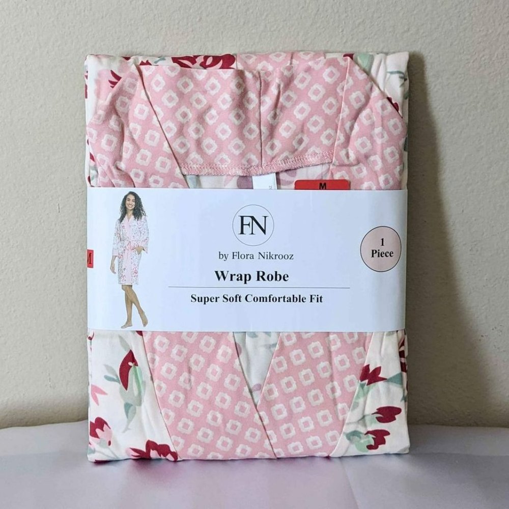 New Flora Nikrooz Women's Wrap Robe Lightweight Pink Floral Medium (8-10)